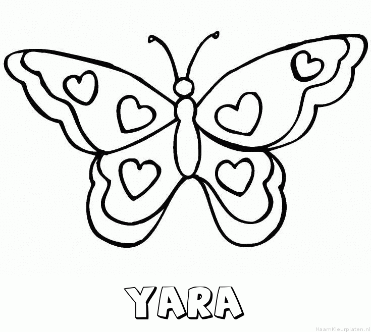 Yara vlinder hartjes kleurplaat