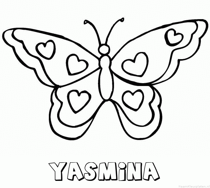 Yasmina vlinder hartjes kleurplaat