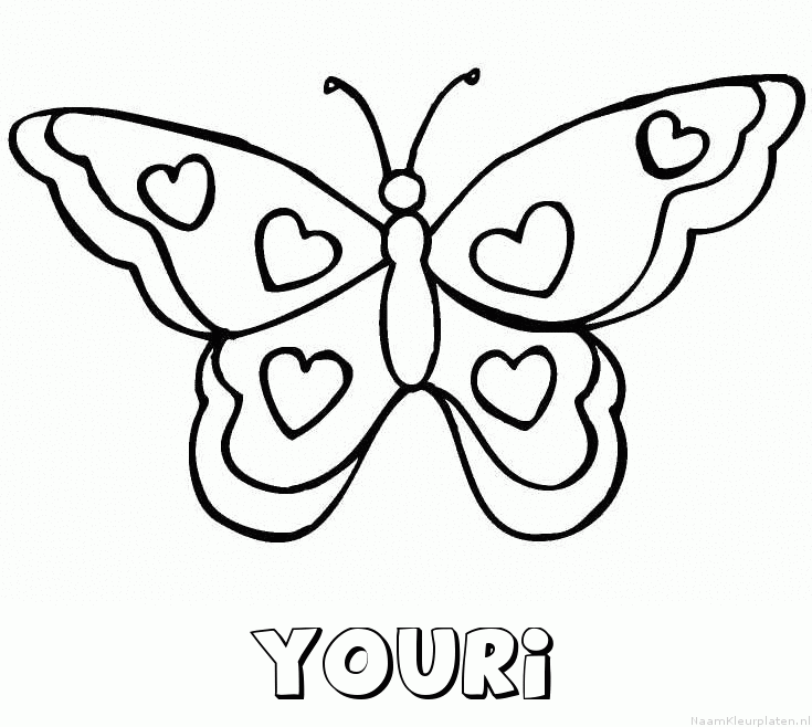 Youri vlinder hartjes kleurplaat