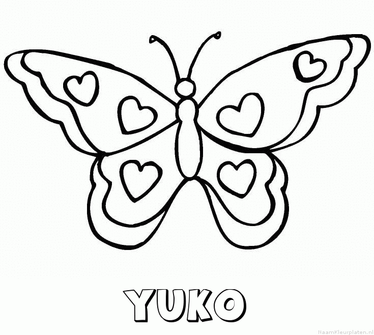 Yuko vlinder hartjes kleurplaat