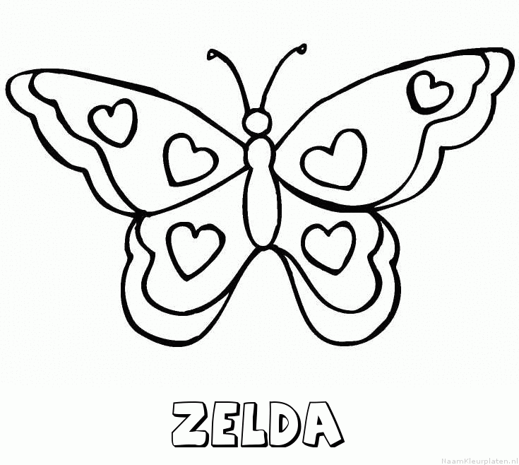 Zelda vlinder hartjes kleurplaat